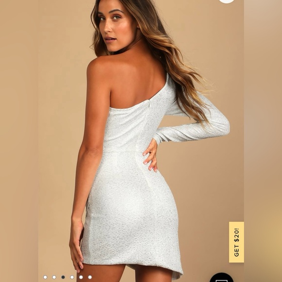 Brightly Shining Silver Metallic One-Shoulder Mini Dress (Worn Once) - Picture 3 of 7